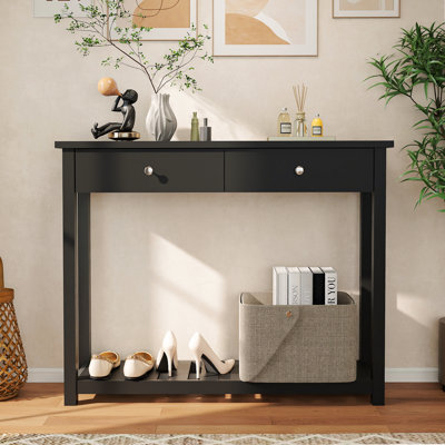 Console Table With 2 Drawers, 40" Modern Narrow Hallway Table, Black by Rocyis