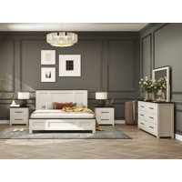 Roundhill Furniture Realynn 5-Piece Wood Bedroom Set, Panel Bed with Dresser, Mirror, and 2 Nightstands, Off-White Finish by Roundhill Furniture