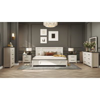 Roundhill Furniture Realynn 6-Piece Wood Bedroom Set, Panel Bed with Dresser, Mirror, Chest, and 2 Nightstands, Off-White Finish by Roundhill Furniture