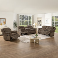 Roundhill Furniture Ardello 3-Piece Reclining Sofa Set, Corduroy Upholstery, with Built-In Power Center, and Storage Console, Chocolate