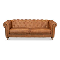 Kingston 85" Genuine Leather Rolled Arm Chesterfield Sofa by Sarreid Ltd