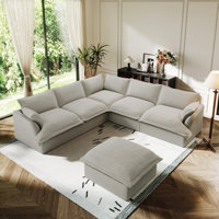 Linen Blend Cloud Couch Modular Sectional Sofa, Convertible Upholstered Cloud Sofa Comfy Deep Seat Couches For Living Room, Down Filled Sectional Sofa by Wrought Studio