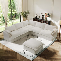 Linen Blend Cloud Couch Modular Sectional Sofa, Convertible Upholstered Cloud Sofa Comfy Deep Seat Couches For Living Room, Down Filled Sectional Sofa by Wrought Studio