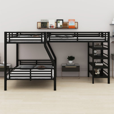 L-Shaped Bunk Bed And Loft Bed With Four Built-In Shelves by Isabelle & Max
