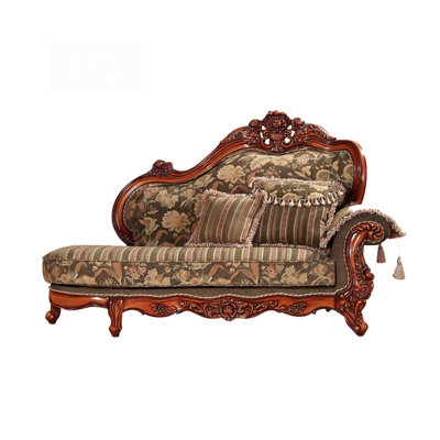 European Cloth Solid Wood Carved Chaise Lounges Upholstered Chaise Lounge by Romero