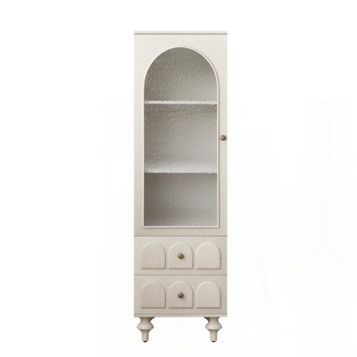 62.99" Tall Storage Cabinet Display Cabinet with Tempered Glass Door, Two Drawers and an Adjustable Shelf Spacious Storage Solutions, for Living Room, by Rongeng