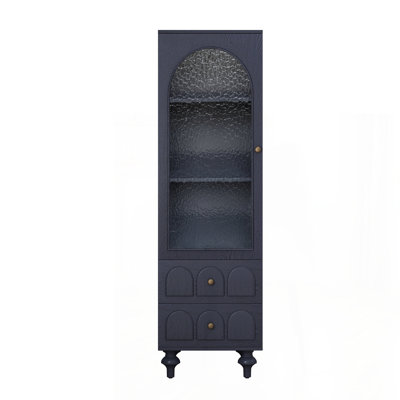 62.99" Tall Storage Cabinet Display Cabinet with Tempered Glass Door, Two Drawers and an Adjustable Shelf Spacious Storage Solutions, for Living Room, by Rongeng