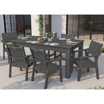 Outdoor Table And Chairs For 6, Patio Dining Set With Umbrella Hole, Weather Resistant Patio Furniture For Lawn, Garden, Backyard, Poolside by WINGYZ