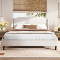 Warrick Upholstered Platform Bed Frame with Wingback Headboard | No Box Spring Needed