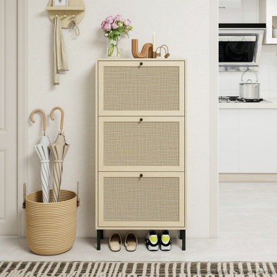 Freestanding Rattan 3 Door Shoe Rack Shoe Storage Cabinet by Reprise Designs