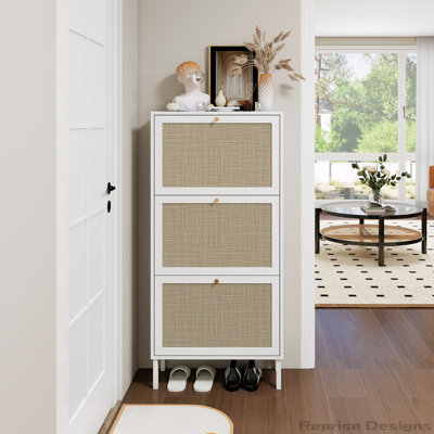 Freestanding Rattan 3 Door Shoe Rack Shoe Storage Cabinet by Reprise Designs