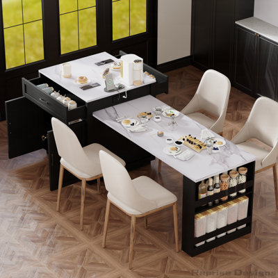 Storage Kitchen Island with Extendable Dining Table ,Power Outlet