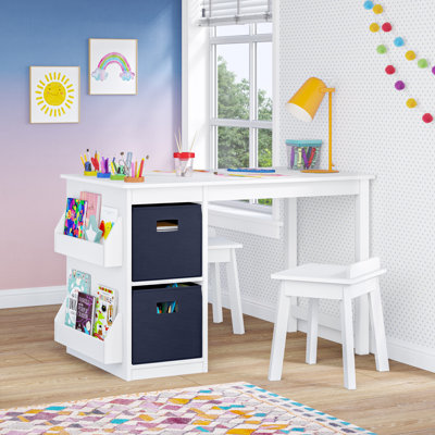 RiverRidge Kids Playroom Art Activity Table with 2 Cubbies and 2 Bookracks - White with 2 Chairs for Playroom, Nursery, and Daycare by RiverRidge Home