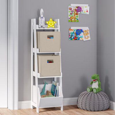Riverridge Kids 4-Tier 13In Ladder Shelf Toy Organizer And Book Storage With 3 Open Display Shelf - White by RiverRidge Home