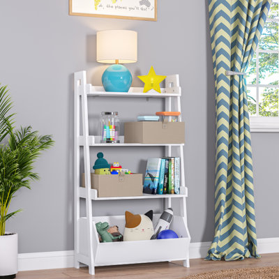 Riverridge Kids 4-Tier 24In Ladder Shelf Toy Organizer And Book Storage With 3 Open Display Shelf - White by RiverRidge Home
