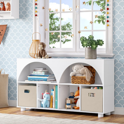 Kids Curve Appeal 46 In. 4 Cubby Bookcase With 2Pc Bins by RiverRidge Home