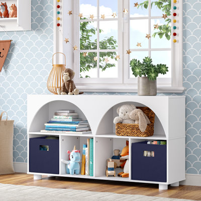 Kids Curve Appeal 46 In. 4 Cubby Bookcase With 2Pc Bins by RiverRidge Home