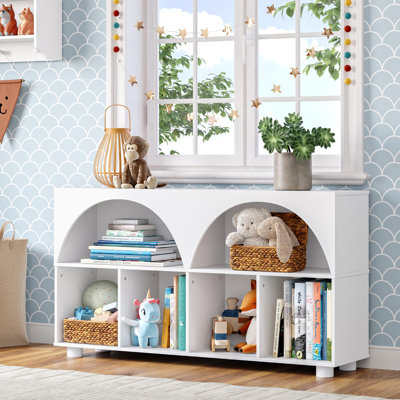Kids Curve Appeal 46 in. 4 Cubby Bookcase – White by RiverRidge Home