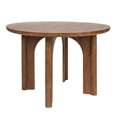 Everly Round Mango Wood Dining Table with Arched Base, Walnut Finish by Rowena Interiors