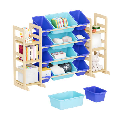Storage Organizer with 6 Shelves & 12 Bins – Multifunctional Shelf and Box Set for Living Room, Bedroom & Home Décor (52.3" W)