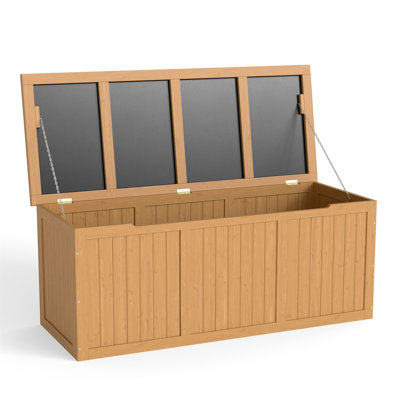 112 Gallon Outdoor Wooden Deck Box Solid Wood Storage Box Seat & Table Top For Patio Furniture Cushions by Sybertruck