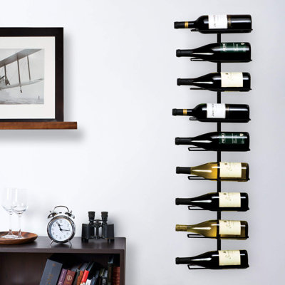 True Align Wall-Mounted Wine Rack, Black Wrought Iron, Minimalist Modern Wine Display, Alcohol Storage Solution, Holds Nine Standard Wine Bottles