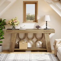 63" Console Table with Arched Legs, 2-Tier Large Farmhouse Entryway Table for Hallway, Living Room or Bedroom, Light Brown by TribeSigns