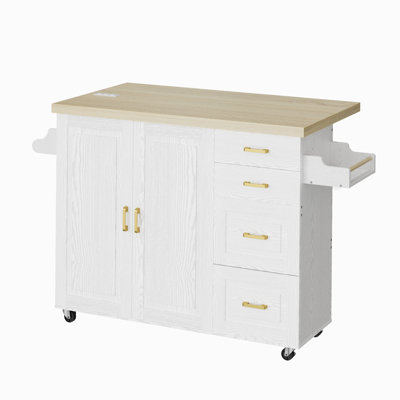 59.4" W Rolling Kitchen Island Cart With Drop Leaf, On Wheels, 2 Door Storage Cabinet, 4 Drawer, Spice, Towel Rack by Gracie Oaks