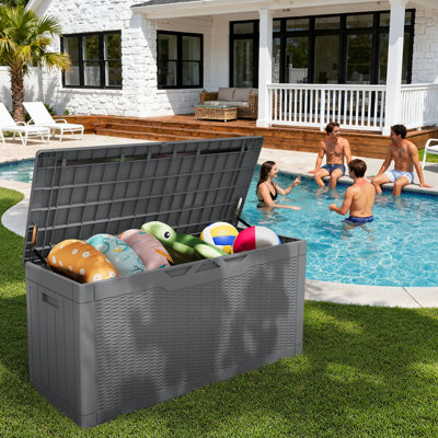 100 Gallons Water Resistant Resin Lockable Deck Box by Patiowell