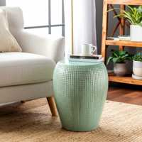 Ceramic Garden Stool With Raised-Grid Texture For Home Office Bedroom Living Room Use - 19" Green by Lark Manor