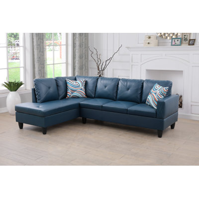 Glennia 97" Wide Faux Leather Left Hand Facing Sofa & Chaise by Ebern Designs