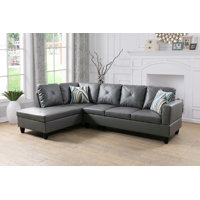 Glennia 97" Wide Faux Leather Left Hand Facing Sofa & Chaise by Ebern Designs