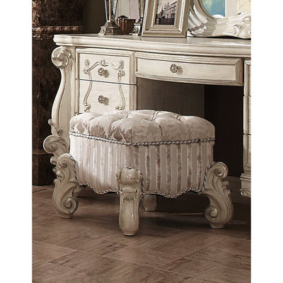 Fabric Vanity Stool In Ivory And Bone White