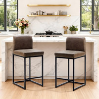 Modern PU Leather Bar Stools with Backrest, Comfortable Home Kitchen Counter Stool Chair by 17 Stories
