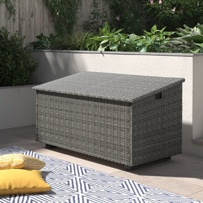 Kristiana 204 Gallon Water Resistant Wicker / Rattan Outdoor Deck Box with Metal Sled Base by Etta Avenue