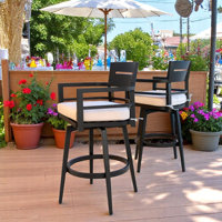 High-End Luxury Aluminum Outdoor Swivel Patio Bar Stools with Sunbrella Seat Cushion by Corrigan Studio