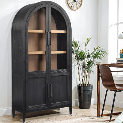 Jessim Camilla 78.7” Tall Mid Century Arched Display Cabinet, Rounded Bookshelf, Open Shelf Storage Cabinet For Dining Room