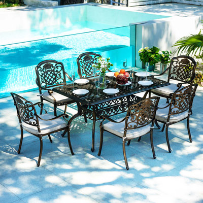 6-Person Outdoor Dining Set, Cast Aluminum Table & 6 Chairs, 60