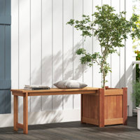 Teak Oil Finish Raised Garden Bed Wood Planter Box With Bench by Arlmont & Co.