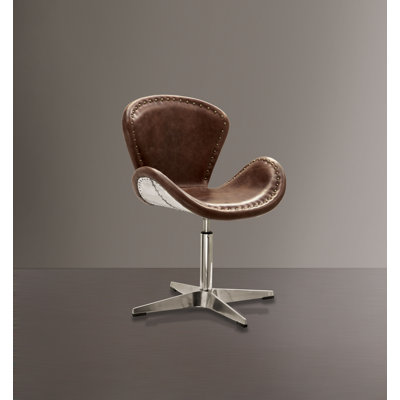 Annessia 25" Wide Top Grain Leather Swivel Side Chair in Brown by 17 Stories