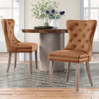 Seita Tufted Leather Upholstered Wing Back Parsons Chair by Red Barrel Studio