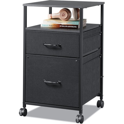 2 Drawer Mobile File Cabinet, Fabric Vertical Filing Cabinet With Open Storage Shelf,Rolling Printer Stand by DEVAISE