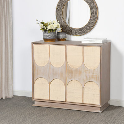 Melrose Cabinet - Two Woven Cane Doors - Light Bisque Finish - White Wash Top Coat by StyleCraft Home