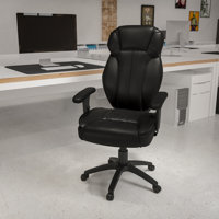 High Back LeatherSoft Executive Swivel Ergonomic Office Chair with Lumbar Support Knob with Arms by Flash Furniture