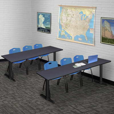 Neyland Cain T-Base Training Seminar Table & 3 M Stack Chairs by Inbox Zero