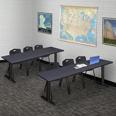 Neyland Cain T-Base Training Seminar Table & 3 M Stack Chairs by Inbox Zero