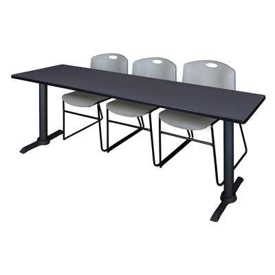 Neyland Cain T-Base Training Seminar Table & 3 Zeng Stack Chairs by Inbox Zero