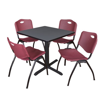 Neyland Cain Square X-Base Breakroom Table & 4 M Stack Chairs by Inbox Zero