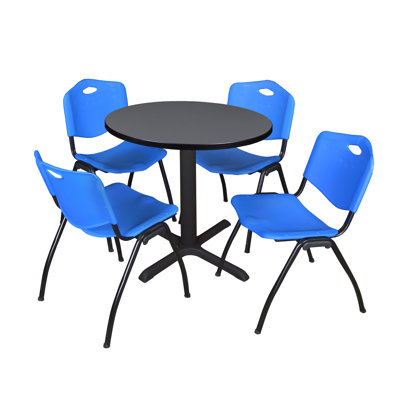 Neyland Cain Round X-Base Breakroom Table & 4 M Stack Chairs by Inbox Zero