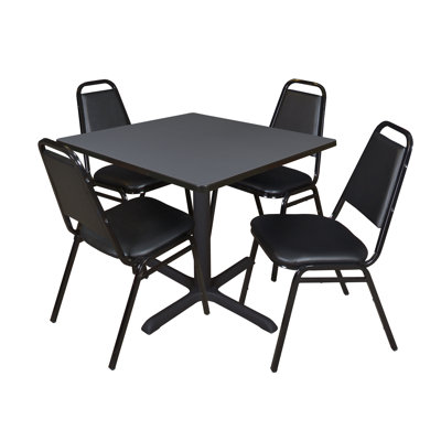 Neyland Cain Square X-Base Breakroom Table & 4 Restaurant Stack Chairs by Inbox Zero